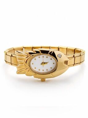 Fish Shape Gold Tone Stretch Watch Bracelet